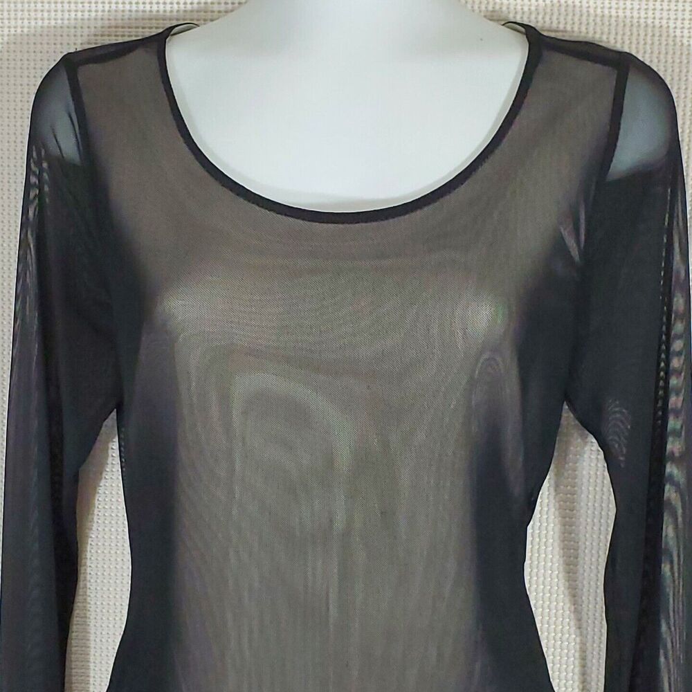Carmen Marc Valvo Dress Medium Black Sheer Mesh Overlay Nude BodyCon Sheath - Picture 3 of 11